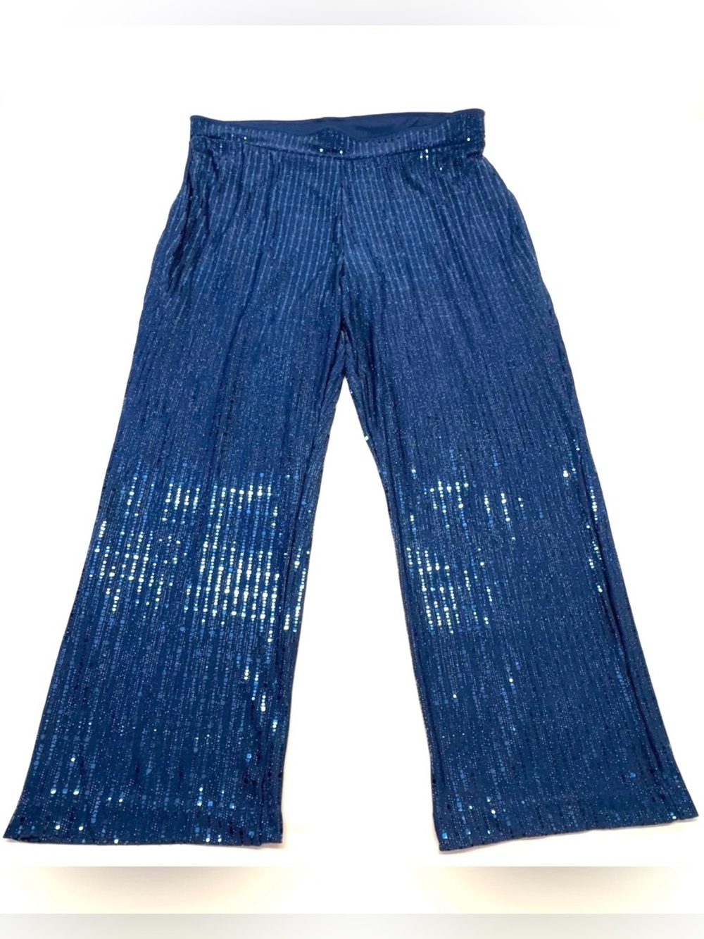 Lily Morgan Navy Blue Sequin Wide Leg Pants - Size 2X - Sparkly Festive Trousers